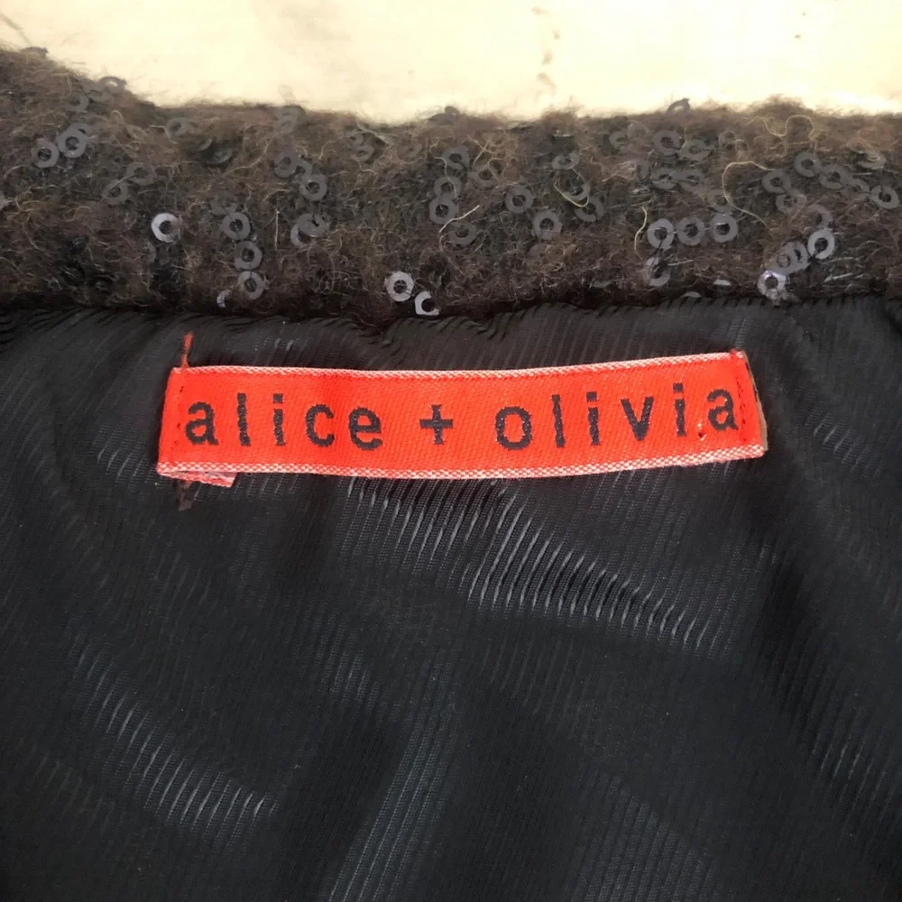 Alice + Olivia Wool Blend Sequin Cropped Coat in Brown